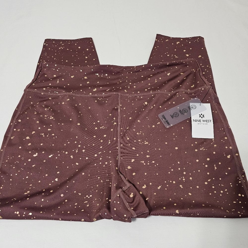 Nine West Brown and Gold Leggings with Stretchy Fit Women's 3x Polyester Spandex